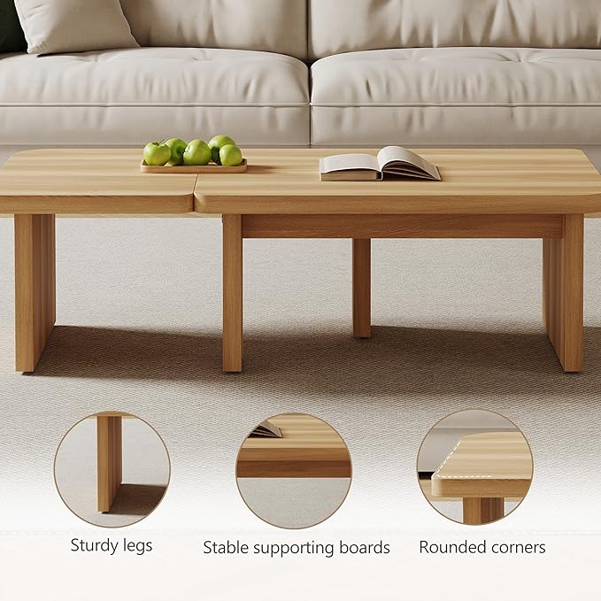 Modular Modern Coffee Table for Living Room, Free Adjustable Shape, Minimalist Square Living Room Tea Table, Light Wood Nesting Table Set of 2