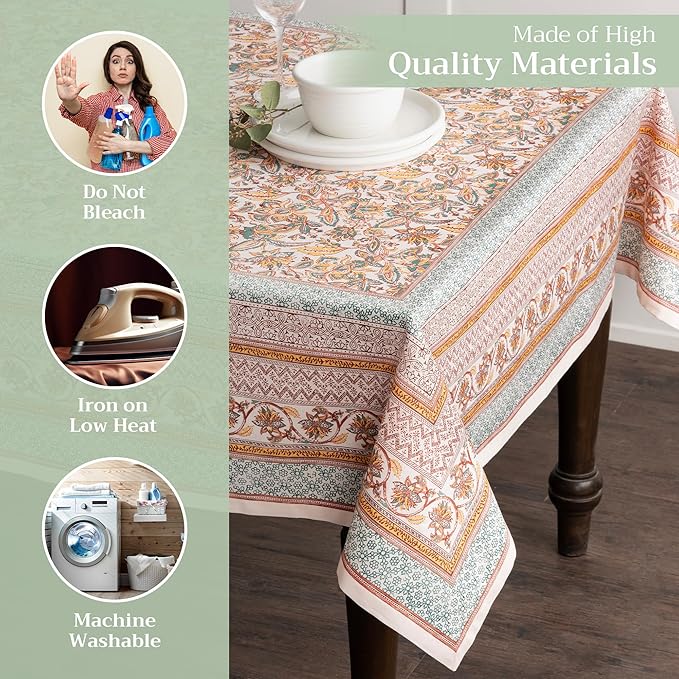 Maison d' Hermine Table Cloth Square Table 100% Cotton 54 x 54 Inches Fall Tablecloth Reusable Everyday Use for Thanksgiving Christmas Decorations Dining Farmhouse Party (Nila)