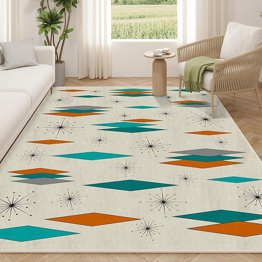 Mid Century Modern Rug for Living Room, Non-Slip Machine Washable Carpet Atomic Retro Area Rugs for Bedroom Dining Room Office Indoor Modern Home Decor 5'x7'