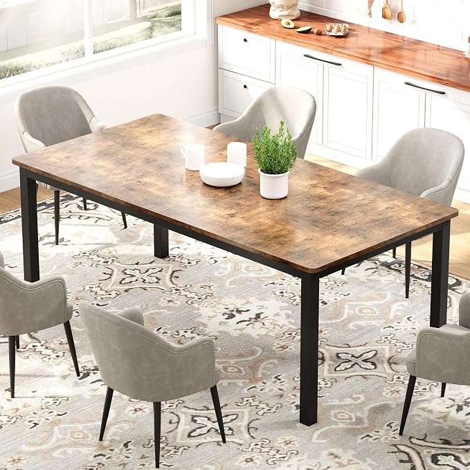 IDEALHOUSE 71 Inch Industrial Dining Table for 4-6 Person Rectangle Kitchen Table with Metal Legs,Round Corners, Writing Desk, for Modern Farmhouse, for Kitchen, Dining Room,Quick Assembly,Wood