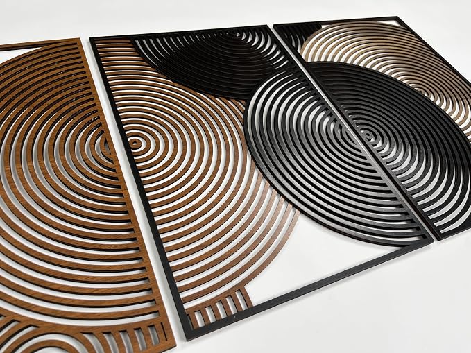 Living Room Wood Wall Art for Mid Century Modern Interiors, Abstract Overlapping Circle Wooden Wall Panel, Contemporary Home Decor Gift for Bedroom