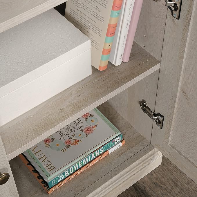 Sauder Miscellaneous Storage Bookcase with Doors, Adjustable Shelves, 5 Shelf Bookcase - Chalked Chestnut Finish