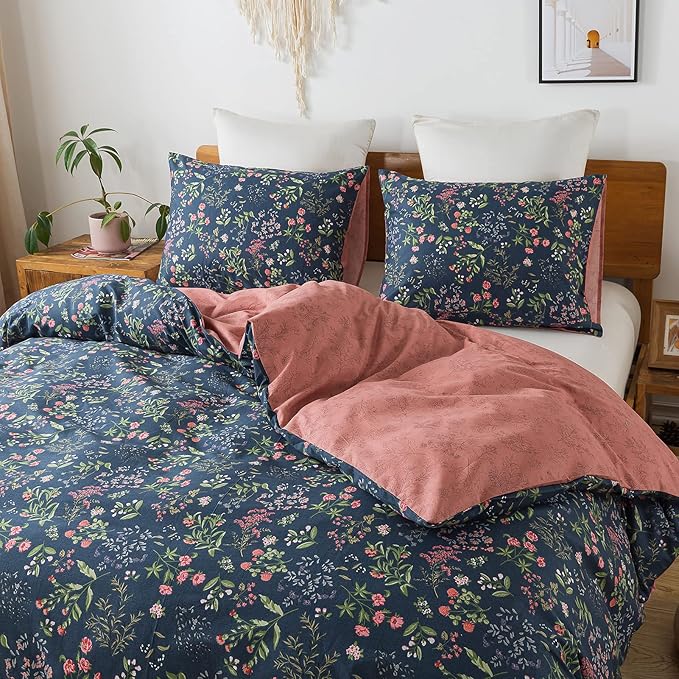 HoneiLife Queen Duvet Cover Set - 100% Cotton Floral Duvet Cover Sets,Soft & Breathable with Zipper Closure & Corner Ties,3pcs Wildflower Comforter Cover Sets- Flower Sea