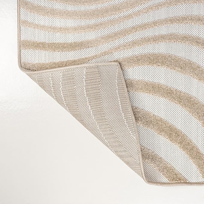 JONATHAN Y Maribo High-Low Abstract Striped Beige/Cream 5x8 Indoor/Outdoor Area Rug for Patio, Backyard, Living Room, Bedroom, Office, Hose-Washable (SCN103D-5)