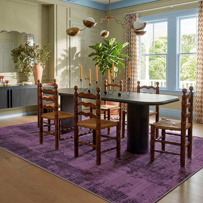 Kokia Abstract 9x12 Area Rugs Living Room Washable Low Pile Non-Slip Indoor Decor Purple Carpet Foldable Stain Resistant Ombre Rugs Bedroom Dining Room, Oslo Plum
