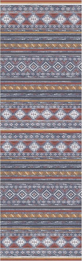 RUGSURE Washable Area Rugs 2'6'' x 8' - 1/6 Thick - Moroccan-Inspired -Stain & Water Resistant Non-Slip - Resistant Rug for Living Room, Bedroom, Nursery, Pet & Child Friendly (Blue and Red)