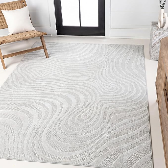 JONATHAN Y Maribo High-Low Abstract Striped Cream/Ivory 9x12 Indoor/Outdoor Area Rug, Pet Friendly, Non-Shedding, Stain Resistant, Easy-Cleaning for Backyard, Patio, Porch (SCN103A-9)