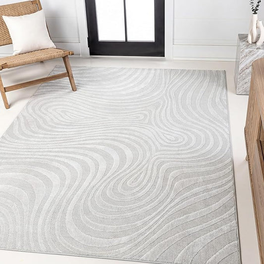 JONATHAN Y Maribo High-Low Abstract Striped Cream/Ivory 9x12 Indoor/Outdoor Area Rug, Pet Friendly, Non-Shedding, Stain Resistant, Easy-Cleaning for Backyard, Patio, Porch (SCN103A-9)
