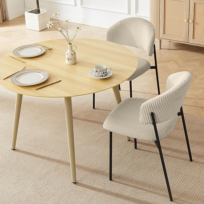 43.3 Inch Round Dining Table Set for 4, Modern Small Kitchen Coffee Set for Dining Room Kitchen Apartment (Cream Table + 4 Grey Shell Chairs)
