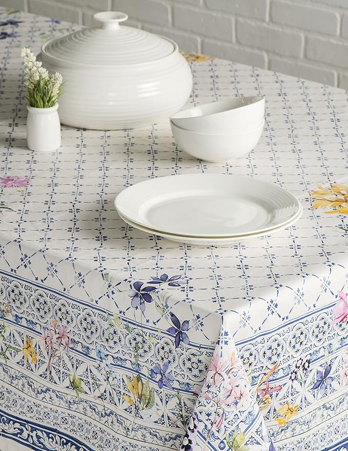 Maison d' Hermine Table Cloth Rectangle Table 100% Cotton 60 x 108 Inches Tablecloth Reusable Decorative for Dining Room Farmhouse Home Valentines Day Decorations Spring Summer - Faience