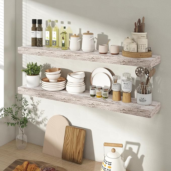 36 Inch Floating Shelves for Wall 2 Pack, 36" Wall Shelves for Books, Storage, Decor, Wall Mounted Floating Shelf with Invisible Brackets for Kitchen, Living Room, Rustic