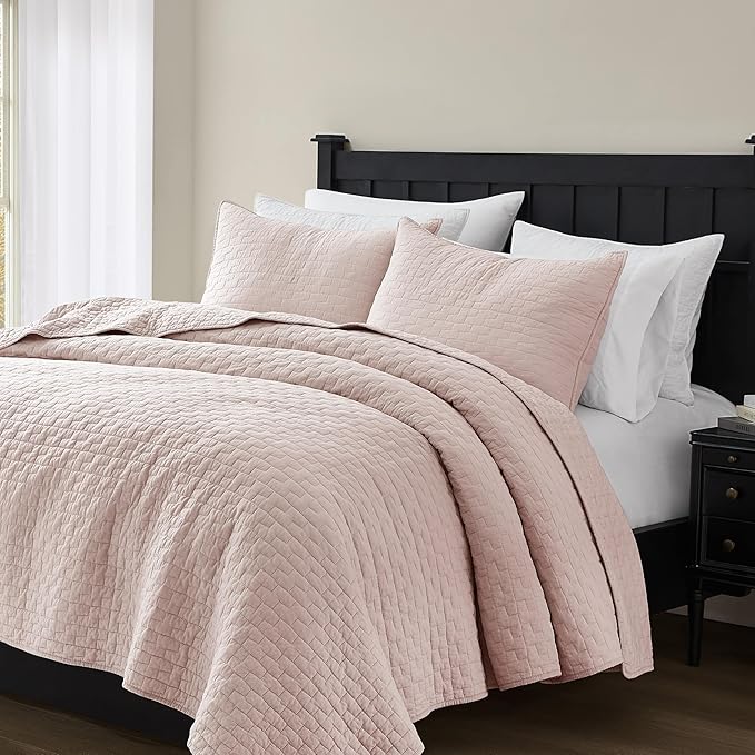 palassio Pink 100% Cotton Quilt Twin Size Bedding Sets with 1 Pillow Sham, Textured Lightweight Soft Bedspread Shabby Chic Coverlet, Quilted Comforter Bed Cover for All Season, 2 Pieces