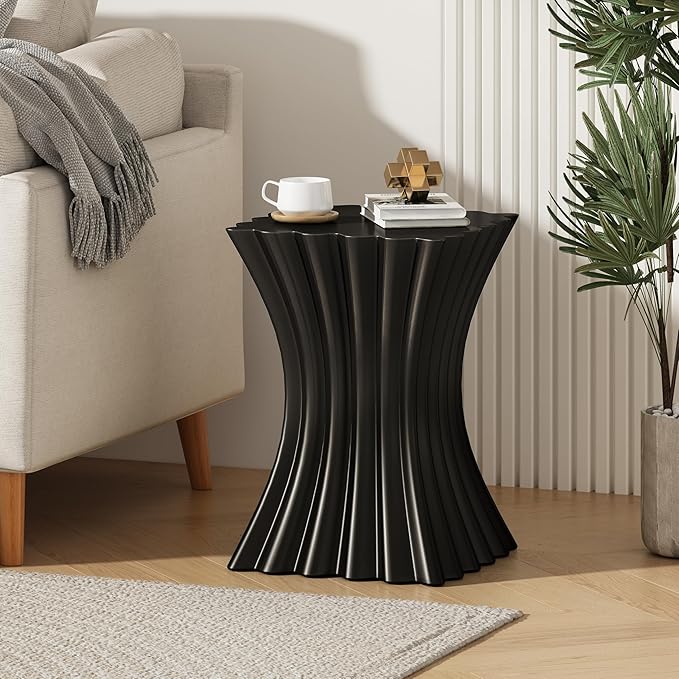 Square Side Table End Table for Living Room, Modern Retro Farmhouse Countryside Style, Magnesium Oxide Material for Indoor & Outdoor, No Assembly, Black