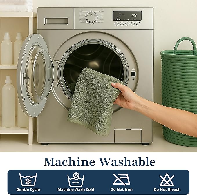 LANE LINEN 4 PCs Hand Towel Set for Bathroom (16"x28") - 100% Ringspun Cotton Hand Towel Set - Quick Dry, Ultra Soft & Absorbent, Durable Large Hand Towels - Tumble Dry Regains Fluffiness - Oil Green