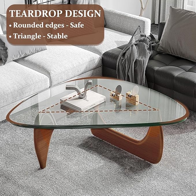 Modern Glass Coffee Table, 35.8" Small Center Table, Mid Century Tea Tables with Tempered Glass Top & Unique Solid Legs, for Office Small Space Living Room
