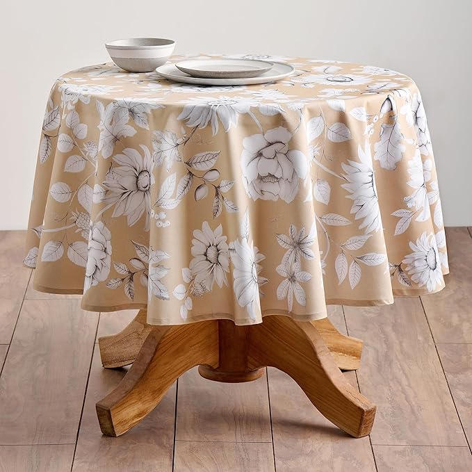 Maison d' Hermine Table Cloth Round Table 100% Cotton 63 Inches Fall Tablecloth Reusable Everyday Use for Thanksgiving Christmas Decorations Dining Farmhouse Party (Pretty Autumn)