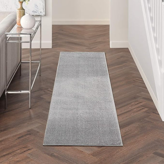 Nourison Home Nourison Essentials Silver Grey 2'2" x 7'6" Area Rug - Easy Clean, Non Shedding, Bed Room, Living Room, Dining Room, Kitchen (8' Runner)