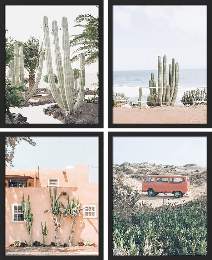 SIGNWIN Framed Cactus Desert Wall Art, Set of 4 Cactus Desert Wall Decor Prints, Nature Wilderness Wall Décor for Living Room, Bedroom - 12"x16" Black