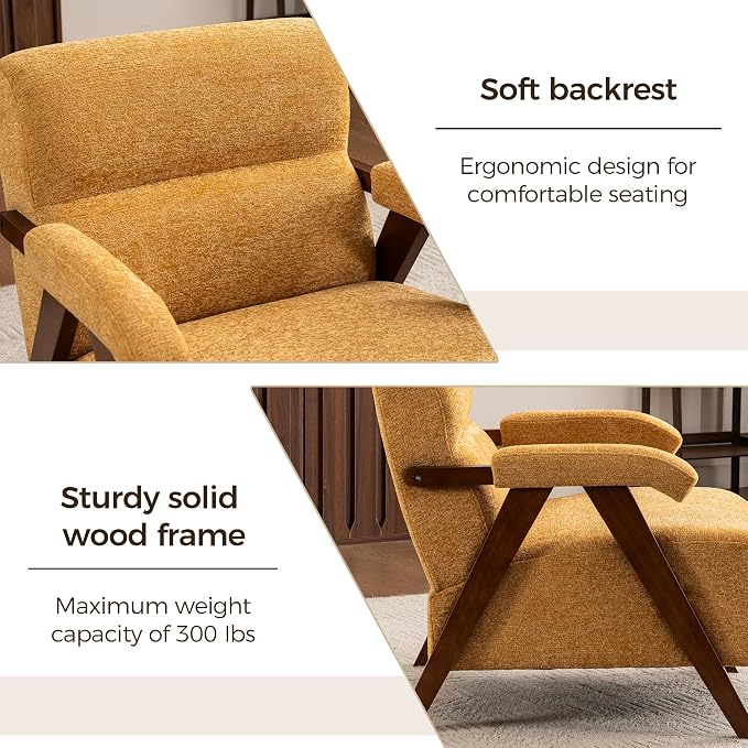 Accent Chair Set of 2 Mid Century Modern Living Room Chairs with Thick Cushion Comfy Upholstered Armchair Cozy Small Side Chairs for Reading Room Bedroom Yellow