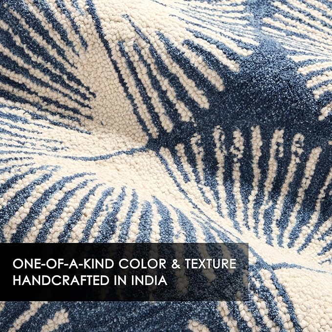 Nicole Miller New York Kendall Fluted Geo Handcrafted Runner Area Rug, 100% Wool Rug, Navy Blue, 2'5"x7"