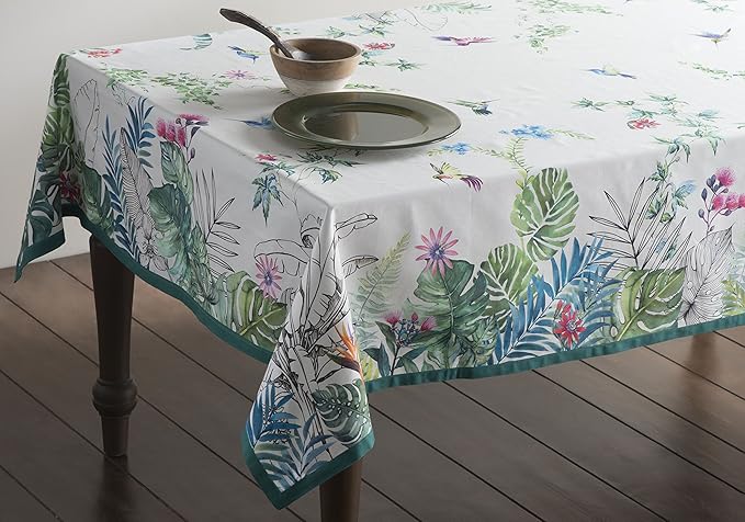 Maison d' Hermine Table Cloth Rectangle Table 100% Cotton 60 x 90 Inches Tablecloth Reusable Decorative for Dining Room Farmhouse Home Valentines Day Decorations Spring Summer - Tropiques