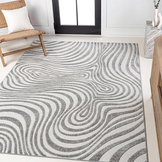JONATHAN Y Maribo High-Low Abstract Striped Indoor/Outdoor Area Rug 8x10, Gray, Contemporary, Modern, Vintage, Bohemian for Bedroom,Kitchen,Living Room,Non Shedding,Easy-Washing (SCN103B-8)
