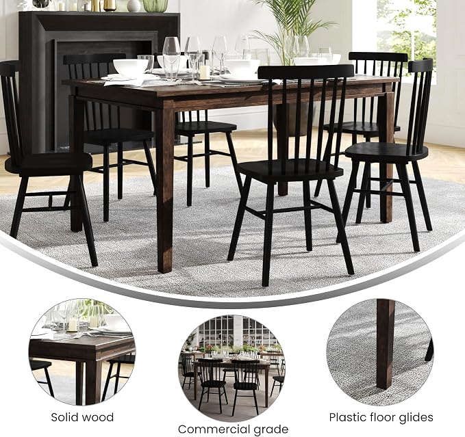 Merrick Lane Hayden 60" Solid Wood Dining Table with Tapered Wooden Legs, Seating for 6, Wenge Matte