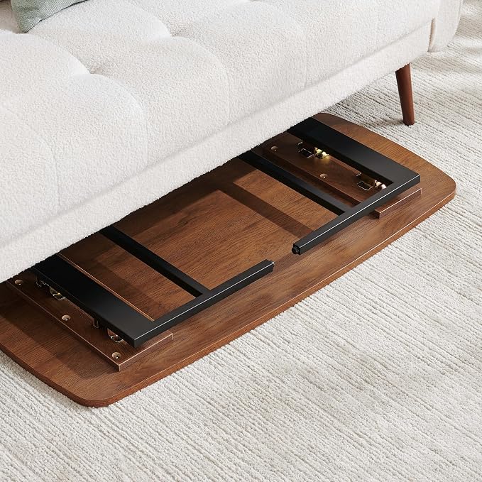 Wood Folding Coffee Table, Mid-Century Modern Design, 2-Tier, L41*W19*H15 inch, for Living Room, Walnut Finish Wood Top and Black Metal Frame