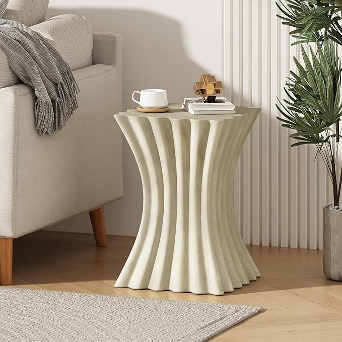 Square Side Table End Table for Living Room, Modern Retro Farmhouse Countryside Style, Magnesium Oxide Material for Indoor & Outdoor, No Assembly, Antique Brown