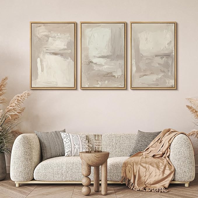 MUDECOR Framed Wall Art Print Set Neutral Abstract Modern Minimalist in Beige and Cream Tones Illustrations Modern Art Boho Decorative Colorful for Living Room, Bedroom, Office - 24"x36"x3 Natural