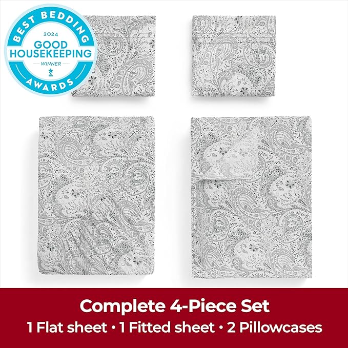 Mellanni King Sheets Set - 4 PC Iconic Collection Bedding - Hotel Luxury, Extra Soft, Cooling Bed Sheets - Wrinkle, Fade, Stain Resistant (King, Paisley Gray)