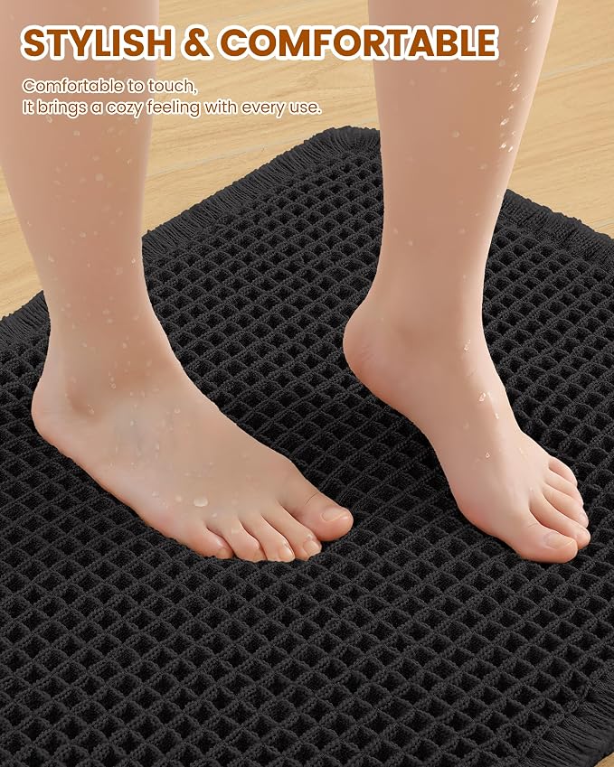 Smiry Waffle Bath Mat 36x24, Extra Soft Absorbent Bathroom Rugs, Non Slip Machine Washable Quick Dry Bath Rugs for Bathroom Floor, Tub, Shower, Home Decor Accessories, Black