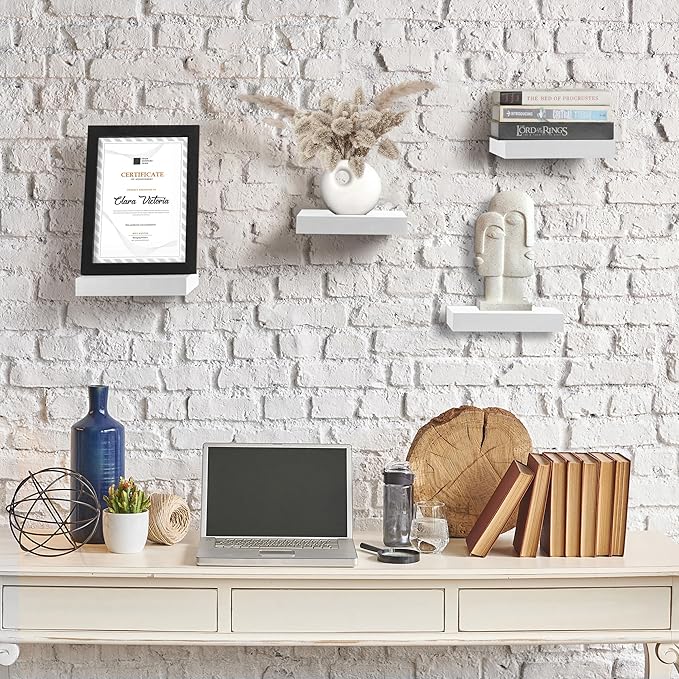 Sorbus 9X9 Inch Floating Shelves for Wall – Square Floating Shelf with Invisible Mounting Bracket for Kitchen, Bedroom, Living Room & Bathroom Decor – Rustic Showcase Wall Shelf (White, 4 Pack)