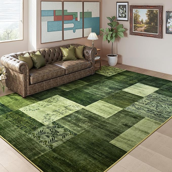 Tepook 5x7 Green Area Rugs for Living Room, Modern Large Geometric Rug for Bedroom, Washable Patchwork Rug Indoor Non Slip Throw Carpets for Dining Room Office Farmhouse Home Decor