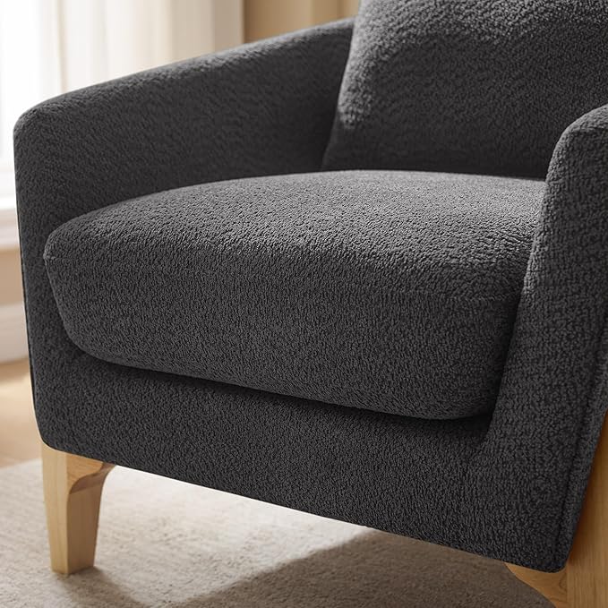 VANOMi Modern Accent Chairs, Sherpa Armchair with Cushion, Comfy Reading Chairs for Adults, Living Room, Corner, Apartment, Dark Grey