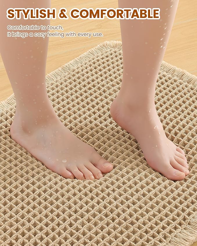 Smiry Waffle Bath Mat 59x20, Extra Soft Absorbent Bathroom Rugs, Non Slip Machine Washable Quick Dry Bath Rugs for Bathroom Floor, Tub, Shower, Home Decor Accessories, Brown