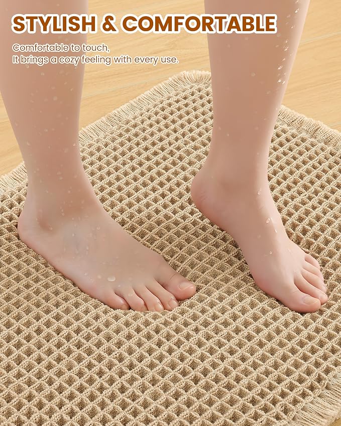 Smiry Waffle Bath Mat 47x20, Extra Soft Absorbent Bathroom Rugs, Non Slip Machine Washable Quick Dry Bath Rugs for Bathroom Floor, Tub, Shower, Home Decor Accessories, Brown