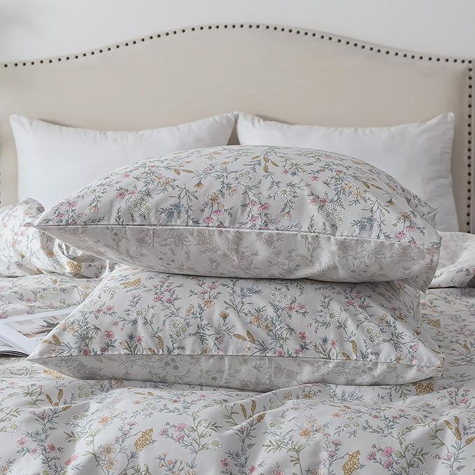 HoneiLife Wildflower Duvet Cover King - 100% Cotton Comforter Cover Sets, 3-PC Soft & Breathable Floral Duvet Cover Sets, Botanical Duvet Cover with Zipper Closure & Corner Ties, Lively Spring