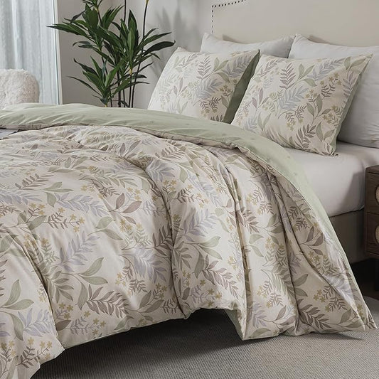 HoneiLife Cotton Duvet Cover Queen - Floral Comforter Cover 3-PC, Soft & Breathable Flower Bedding Duvet Cover Sets with Zipper Closure & Corner Ties, Wildflower Comforter Cover Sets, Blooms