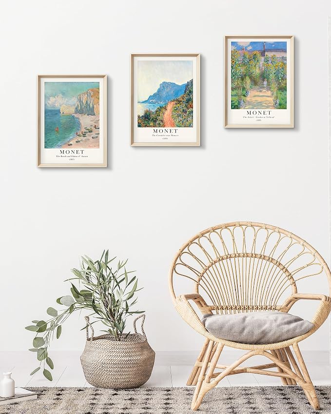 HesenDot Framed Claude Monet Wall Art 3 Piece,12x16in High Framed Design Canvas Prints Wall Decor,Vintage Impressionism Landscape Artwork Poster Home Decoration for Living Room Bedroom Gallery Office