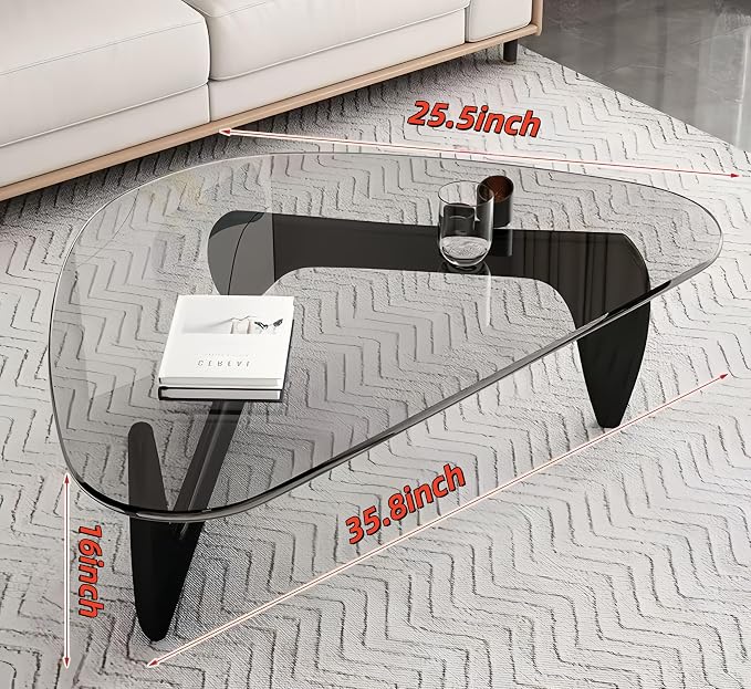 Modern Glass Coffee Table for Living Room, Small mid Century Coffee Table, Stylish Coffee Tables Suitable for Bedroom Living Room Reception Office Tables (Black+Transprent, Medium35.8in)