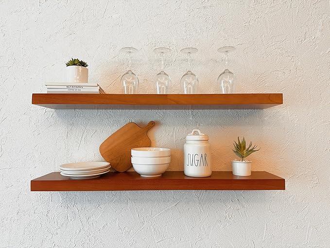 IEO Long Wooden Floating Shelves for Room Wall, Natural Wood Floating Shelves Wall Mounted Kitchen Shelf for Living Room, Bedroom, Kitchen,Bathroom, Storage (Honey Oak, 36in 2tier)