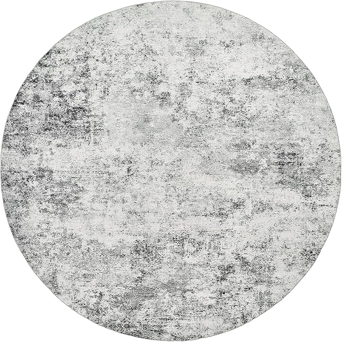 WITSHOCK 8ft Round Area Rug for Living Room: 8x8 Washable Neutral Modern Abstract Soft Thin Rug Indoor Floor No Slip Rug Carpet for Bedroom Under Dining Table Home Office Decor (Gray)