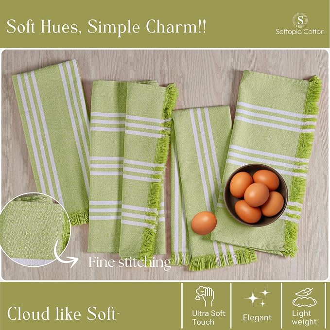 Stripe Tea Towels 12 Pack, 16x26 Inches, Dish Towels for Kitchen Drying, Reusable Rags, Absorbent and Washable Cloths, Cleaning Towels for Dishes and Everyday Use - Lemon Green