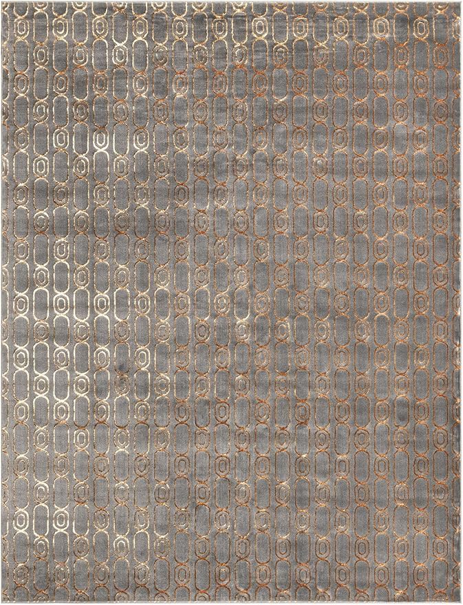 Rugs.com - Vogue Geo Rug – 10' x 13' 1 Gray and Gold Modern Textured Pile Area Rug – Stain Resistant and Easy to Clean, Perfect for Living Rooms, Bedrooms, and Dining Rooms