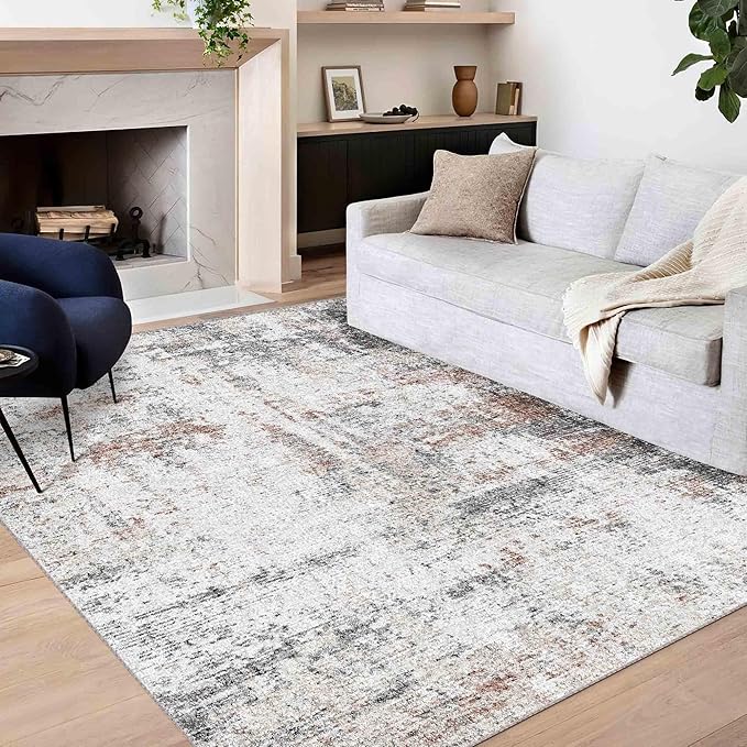 3x5 Rug, Small Area Rug for Living Room, Bedroom, Kitchen, Machine Washable Non-Slip Throw Rug, Modern Abstract Carpet for Entryway Nursery Coffee Table - Durable (Brown Black White)