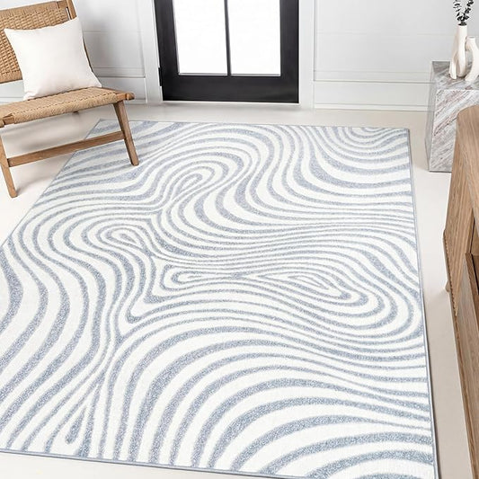 JONATHAN Y Maribo High-Low Abstract Striped Light Blue/Ivory 9x12 Indoor/Outdoor Area Rug, Pet Friendly, Non-Shedding, Stain Resistant, Easy-Cleaning for Backyard, Patio (SCN103C-9)