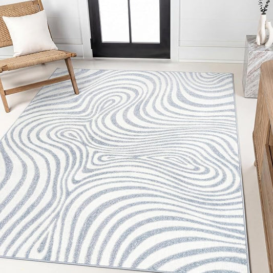 JONATHAN Y Maribo High-Low Abstract Striped Light Blue/Ivory 10x13 Indoor/Outdoor Area Rug, Pet Friendly, Non-Shedding, Stain Resistant, Easy-Cleaning for Backyard, Patio (SCN103C-13)