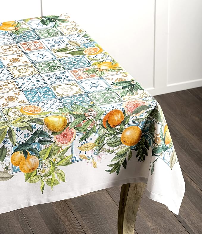 Maison d' Hermine Table Cloth Square Table 100% Cotton 54 x 54 Inches Tablecloth Reusable Decorative for Dining Room Farmhouse Home Valentines Day Decorations Spring Summer - Agrume