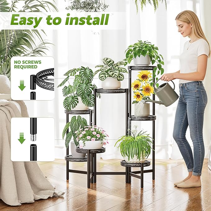 Stand Plants, 7 Tier Metal Plant Stands for Outdoor Indoor Plants,Heavy Duty Flower Pot Stands for Multiple Plants,Decoration Display Racks for Patio Garden -BlackS